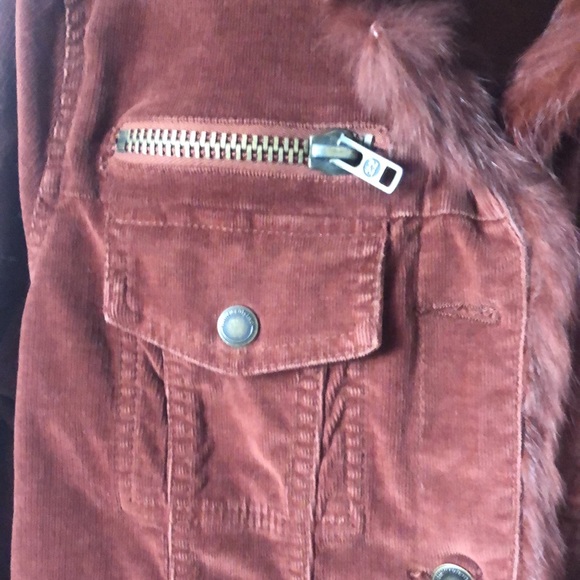Twill Twenty Two Brown Jacket With Rabbit Fur - Picture 5 of 16